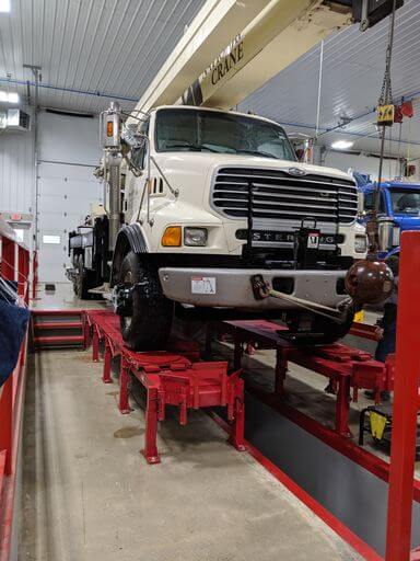 A heavy truck in for repair at Mast Service Center