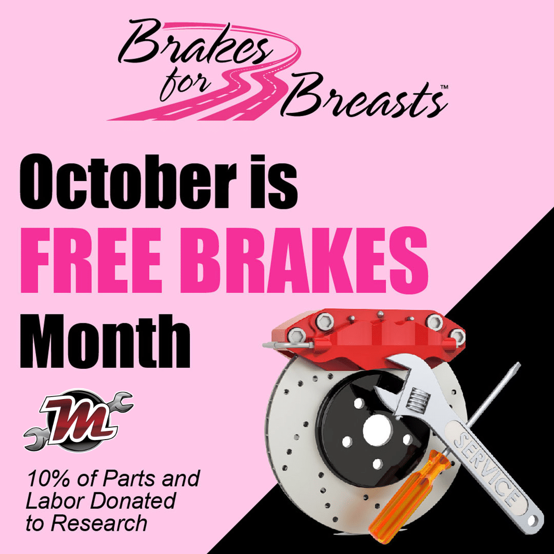 Brakes for Breasts promotional banner featuring the Mast Service Center and details about the fundraising campaign to support breast cancer vaccine research.